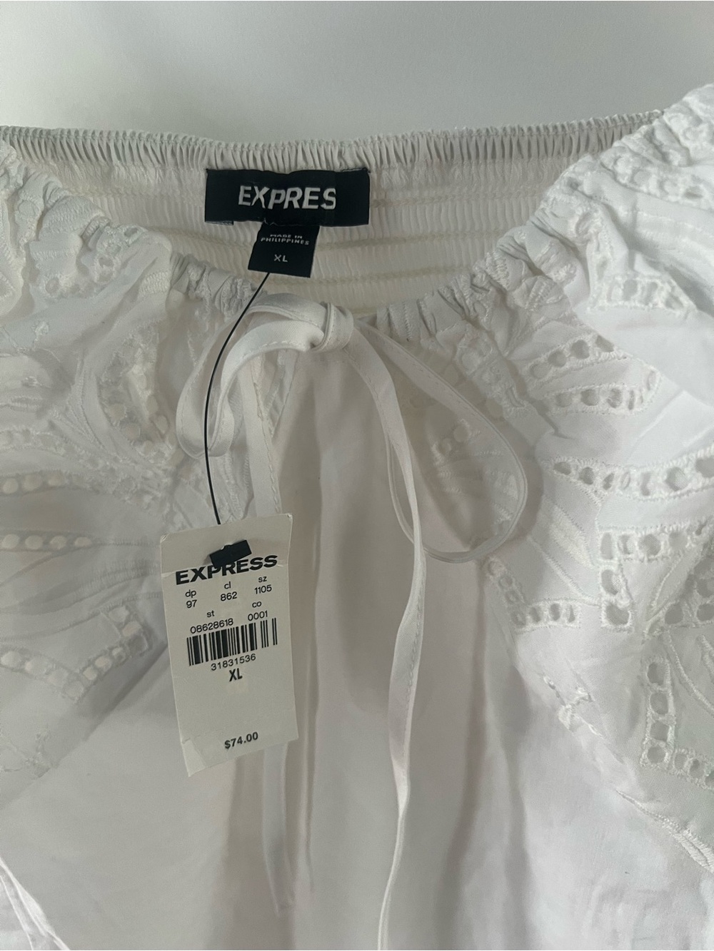 Express White Eyelet Off-Shoulder Top